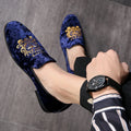 Fashion Handmade Men's Loafers Embroidered Velvet