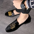 Fashion Handmade Men's Loafers Embroidered Velvet