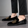 Fashion Handmade Men's Loafers Embroidered Velvet