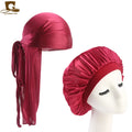 Unisex Silky Durag Long Tail And Bonnet Cap Comfortable Sleeping Hat