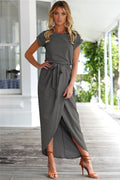 New Elegant Summer Fashion O-Neck Split Dress