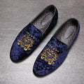 Fashion Handmade Men's Loafers Embroidered Velvet