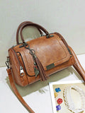 Top-Handle Fashion Zipper Crossbody Leather Handbag With Removable Strap Dating Boston Bag