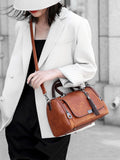 Top-Handle Fashion Zipper Crossbody Leather Handbag With Removable Strap Dating Boston Bag