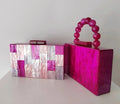 Pearl Hot Rose Pink Plaid Acrylic Evening Clutch Bags