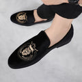 Luxury Designer Fashion Pointed Black Embroidery Velvet Men's Shoe