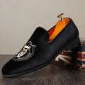 Luxury Designer Fashion Pointed Black Embroidery Velvet Men's Shoe