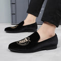 Luxury Designer Fashion Pointed Black Embroidery Velvet Men's Shoe