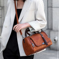 Top-Handle Fashion Zipper Crossbody Leather Handbag With Removable Strap Dating Boston Bag