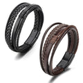 Trendy Genuine Charm Leather Stainless Steel Multilayer Braided Bracelets