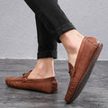 Breathable Comfortable Checkered Embossing Leather Loafers