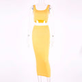Ribbed knitted two pieces set long skirt crop tank top sexy elegant festival matching co-ord