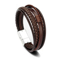 Trendy Genuine Charm Leather Stainless Steel Multilayer Braided Bracelets