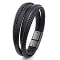Trendy Genuine Charm Leather Stainless Steel Multilayer Braided Bracelets