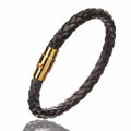 Genuine Leather Braided & Stainless Steel Magnetic Clasp Bracelet