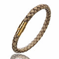 Genuine Leather Braided & Stainless Steel Magnetic Clasp Bracelet