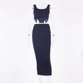 Ribbed knitted two pieces set long skirt crop tank top sexy elegant festival matching co-ord