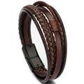 Trendy Genuine Charm Leather Stainless Steel Multilayer Braided Bracelets