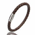 Genuine Leather Braided & Stainless Steel Magnetic Clasp Bracelet