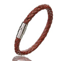 Genuine Leather Braided & Stainless Steel Magnetic Clasp Bracelet