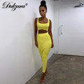 Ribbed knitted two pieces set long skirt crop tank top sexy elegant festival matching co-ord