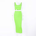 Ribbed knitted two pieces set long skirt crop tank top sexy elegant festival matching co-ord