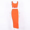 Ribbed knitted two pieces set long skirt crop tank top sexy elegant festival matching co-ord