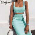 Ribbed knitted two pieces set long skirt crop tank top sexy elegant festival matching co-ord