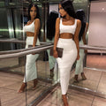 Ribbed knitted two pieces set long skirt crop tank top sexy elegant festival matching co-ord