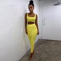 Ribbed knitted two pieces set long skirt crop tank top sexy elegant festival matching co-ord