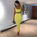 Ribbed knitted two pieces set long skirt crop tank top sexy elegant festival matching co-ord