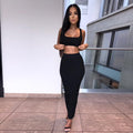 Ribbed knitted two pieces set long skirt crop tank top sexy elegant festival matching co-ord