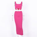 Ribbed knitted two pieces set long skirt crop tank top sexy elegant festival matching co-ord