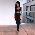 Ribbed knitted two pieces set long skirt crop tank top sexy elegant festival matching co-ord