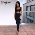 Ribbed knitted two pieces set long skirt crop tank top sexy elegant festival matching co-ord