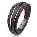 Trendy Genuine Charm Leather Stainless Steel Multilayer Braided Bracelets
