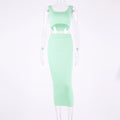 Ribbed knitted two pieces set long skirt crop tank top sexy elegant festival matching co-ord