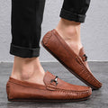 Breathable Comfortable Checkered Embossing Leather Loafers