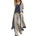 Stylish Cardigan Coat Sling Top Pants Homewear Set (3Pc) Outfit