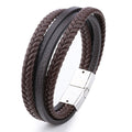 Trendy Genuine Charm Leather Stainless Steel Multilayer Braided Bracelets