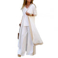Stylish Cardigan Coat Sling Top Pants Homewear Set (3Pc) Outfit