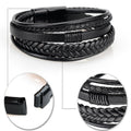 Trendy Genuine Charm Leather Stainless Steel Multilayer Braided Bracelets