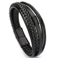 Trendy Genuine Charm Leather Stainless Steel Multilayer Braided Bracelets