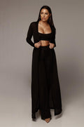 Bandage Lace Up Long Sleeve Cardigan Coat Loose Wide Leg Pants (3 pcs )