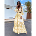 New Style Vintage Maxi Sexy Deep V-Neck Long Sleeve