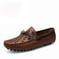Breathable Comfortable Checkered Embossing Leather Loafers