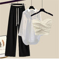 New Wide Leg Trousers White Shirt Wave Bra Vest 3pcs Elegant Women's Tracksuits