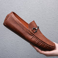 Breathable Comfortable Checkered Embossing Leather Loafers