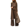 Stylish Cardigan Coat Sling Top Pants Homewear Set (3Pc) Outfit