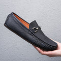 Breathable Comfortable Checkered Embossing Leather Loafers